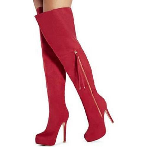 Concise women thigh high winter boots closed toe platform high heel suede boots party wedding shoes woman size 34 to 42 dro