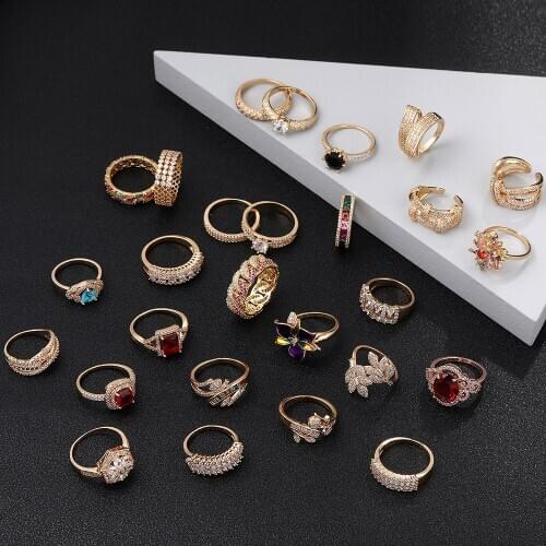 Women Ring Gold Color Inlaid Zircon Ring 2020 Fashion Charm Various Styles Banquet Engagement Ring For Women Birthday Gift