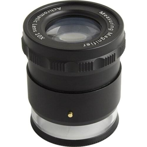 10X LED Illuminated Adjustable Cylinder Loupe Magnifier with Scale Printing Measuring