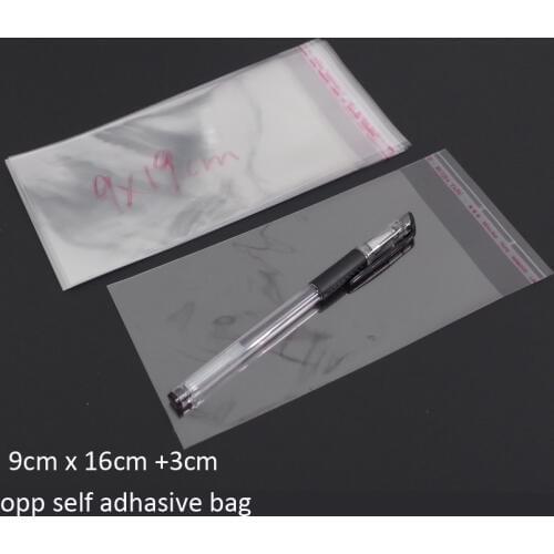 300pcs Clear Resealable BOPP/P/Cellophane Bag 9x19cm(16+3) Transparent OPP Self Adhesive Plastic packaging cosmetic Packing bags