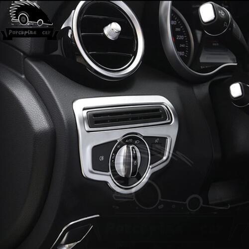 ABS Chrome plated Button Switch Headlight Car Headlamp Frame Decoration for Mercedes C Class W205 GLC Car styling
