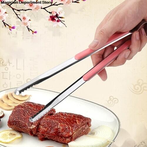 BBQ Accessory Stainless Steel Barbecue Clip Plastic Insulated Handle Breaded Steak Flip Clamp Bbq Tool Kitchen Outdoor Barbecue
