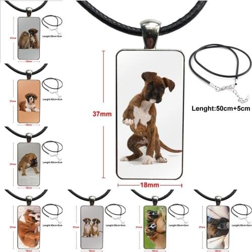 Boxer Puppy Dog Necklace Fashion Long Chain With Rectangle Necklace Jewelry For Schoolgirl Maxi