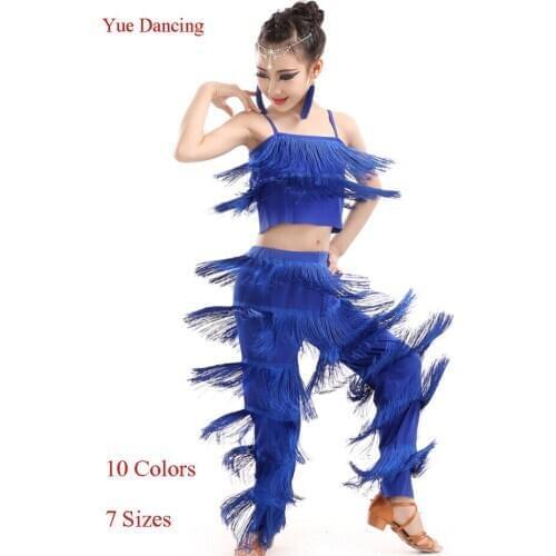 Tassel Latin Fringe Dance Costumes For Kids Latin Ballroom Competition Pants & Tops Girls Cha Cha/Salsa/Samba/Rumba Dance Pant
