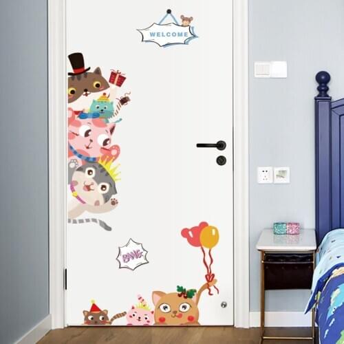 Cartoon Animals Door Stickers Polar Bear Monkey Elephant Wall Sticker for Kids Room Art Decorative Vinyls for Walls Removable