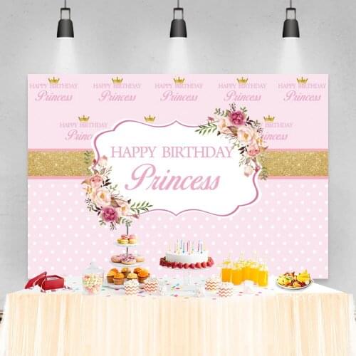 Happy Birthday Princess Pink Flowers Photography Backdrop Girls Party Customize Poster Pattern Baby Shower Photocall Background