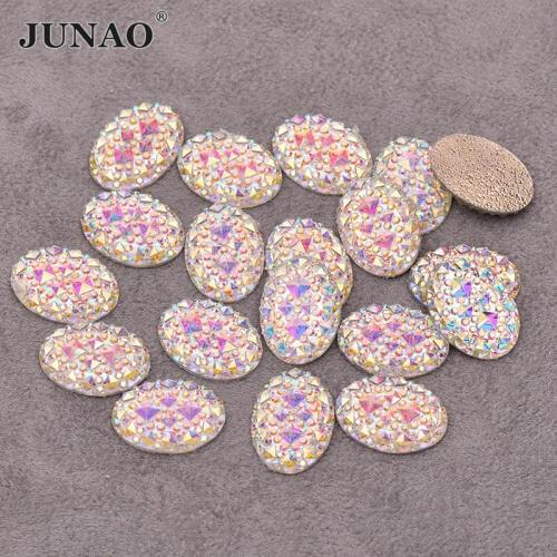 JUNAO 18*25mm 13x18mm Crystal AB Oval Rhinestones Flat Back Resin Gems Crystal Applique Non Hotfix Diamond Strass For Crafts