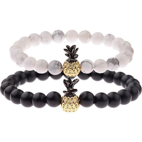 2019 Classic Handmade Black&White Beads Couple Bracelets For Lovers Elastic Cz Pineapple Bracelet His And Hers Bracelet