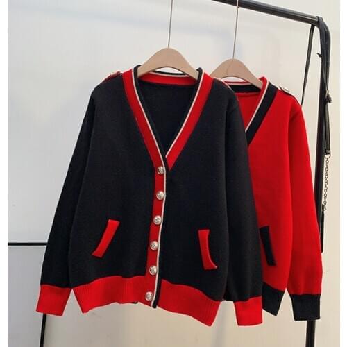 Red cardigan sweater jacket women South Korea 2020 autumn and winter new style foreign loose outer wear lazy knit top