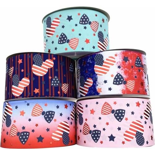 75mm polyester rib ribbon spot wholesale ink hot red gold printing pattern ribbon bow hair accessories with ribbon