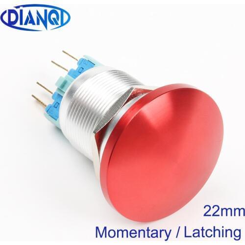 22mm Metal Aluminum Switch Mushroom Emergency Stop Push Button IP67 Waterproof Switch 1NO 1NC 22MG/L Momentary/Latching