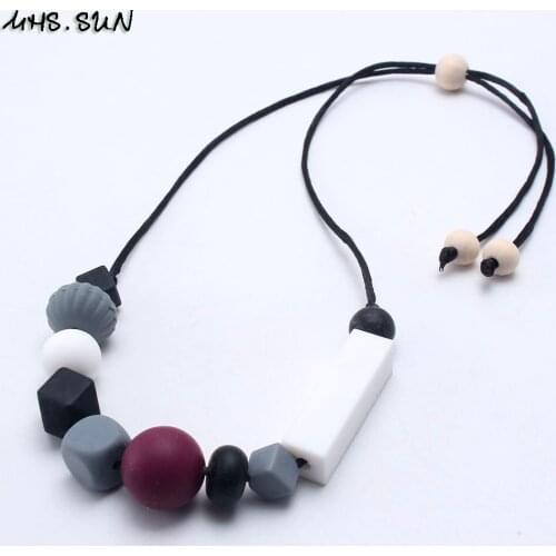 MHS.SUN Geometric Silicone Beads Necklace Baby Teething Nursing Necklace Food Grade Silicone Beads Chewable Jewelry BPA Free