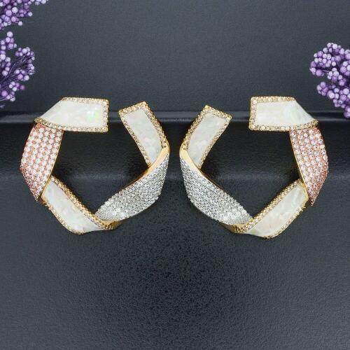 ModemAngel Luxury Ribbon Shape Design Large Earring Cubic Zirconia Copper Earrings For Women Lovers Engagement Party Gifts