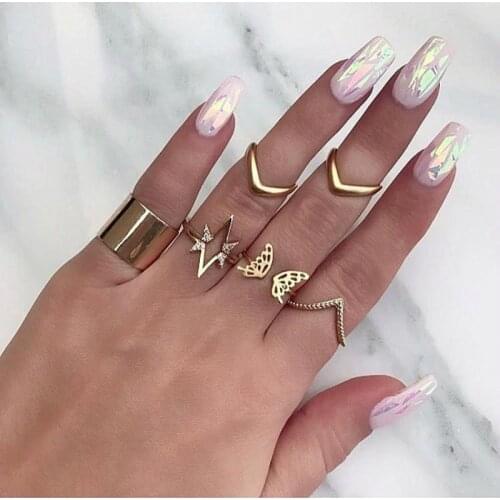 Ring Fashion Star Butterfly V Shaped Geometric Gold Joint Rings For Women Party Ring Set Gold Ring Wholesale