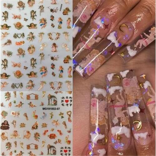 Angel Flower Pattern Nail Stickers Cupid Self-Adhesive Transfer Decals Slider 3D DIY Tips Nail Art Decorations Manicure Wrap