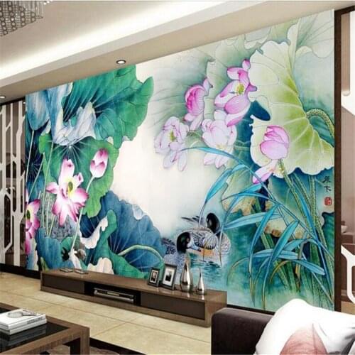 Beibehang custom mural non-woven 3d room wallpaper sticker Ink painting lotus mandarin duck photo 3d wall murals wallpaper