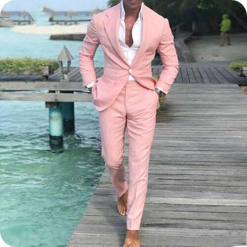New Fashion One Button Pink Groom Tuxedos Groomsmen Notch Lapel Mens Suits Blazers (Jacket+Pants+Tie) W:805