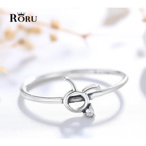 New Taurus Twelve Constellation Vintage Zirconia Real 925 Sterling Silver Ring for Women Girl Friend Zodiac Sign Birthday Gift