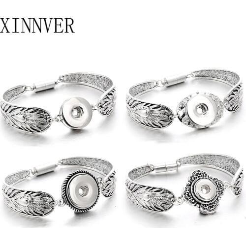 Wholesale Snap Jewelry 18mm Snap Buttons Bracelet Flowers Carved Vintage Magnetic Snap Bracelets for Women Men ZE033