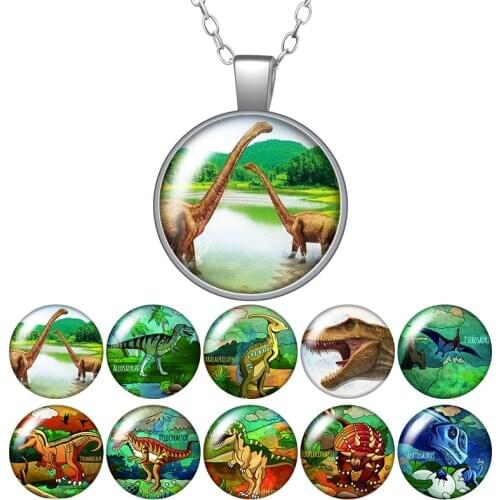 Ancient dinosaur Photo Silver color/Bronze Pendant Necklace 25mm Glass Cabochon Girl Jewelry Birthday Gift 50cm