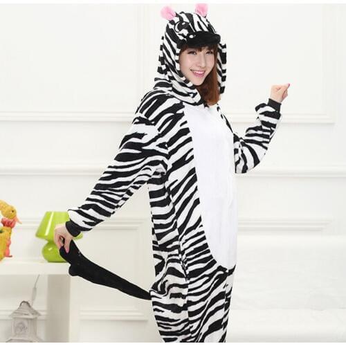 Winter Flannel Family Mother Father Kids Female Zebra Animal pajamas Girl Boy pajamas Woman Hooded Home Clothing Kigurimi