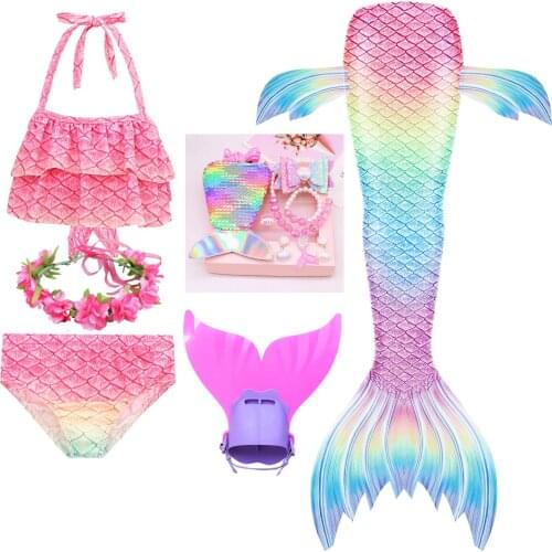 Popular Kids Party Baby Girls Swimwear Ariel Princess Little Mermaid Rainbow Swimsuit Fancy Dress Costumes