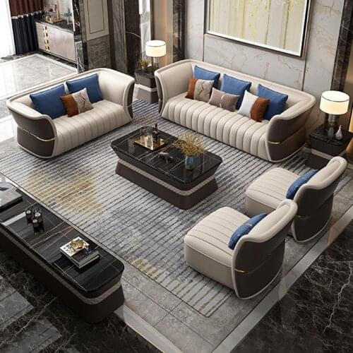 Postmodern Luxury Furniture Genuine Leather Sectional sofa for Living Room Villa Apartment sofa set living room furniture