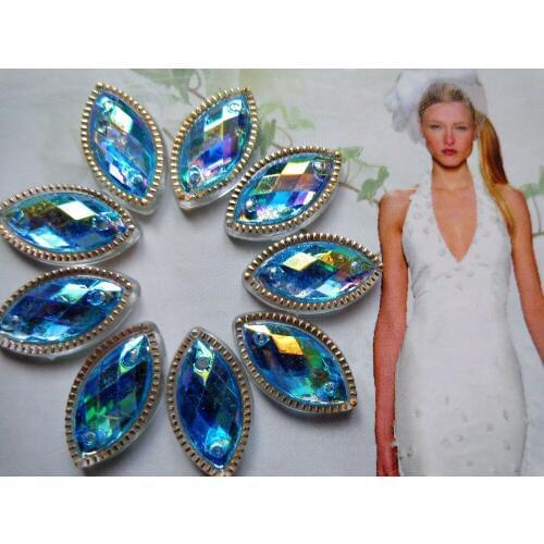 Sew on rhinestones horse eye Navette shape 7*15mm flatback light blue Acryl crystals accessory gemstone strass 100pcs/bag