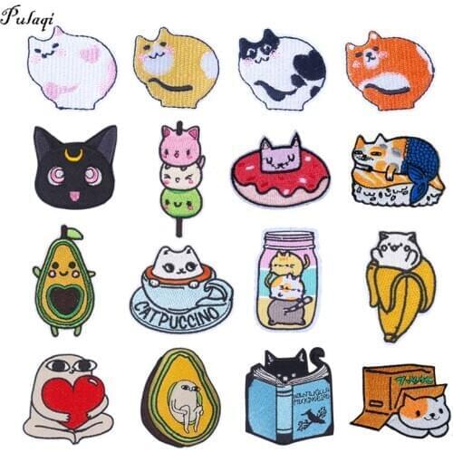 Pulaqi Cartoon Patch Cat Set Iron On Patches On Clothes Cute Embroidered Patches For Clothing T-shirt DIY Appliques Badges Decor