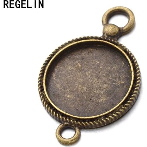 REGELIN Double Hole Round Settings Cabochon Base Bezel Tray Blank 10pcs/lot 20mm Fit Glass Cabochons Cameo DIY Jewelry Making