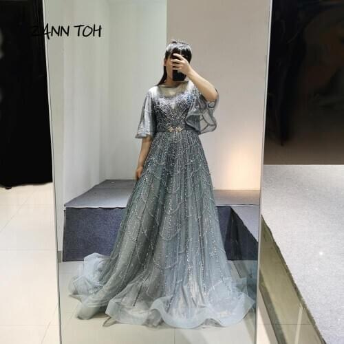 Luxury Evening Dresses Long 2020 Beading Dubai Floor Length Prom Gowns Plus Size Elegant Robe De Soiree