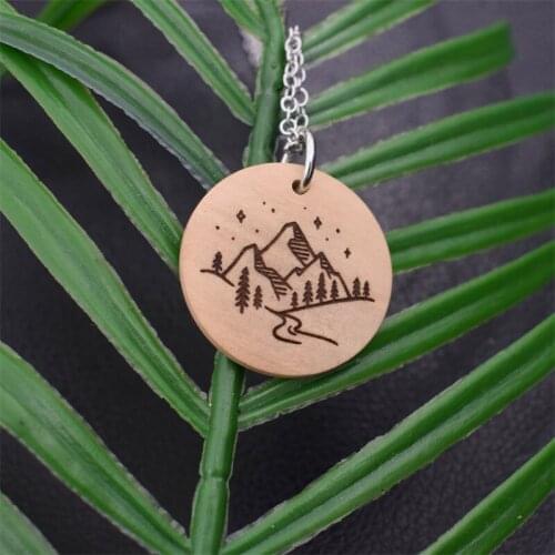 SanLan 1PCS wood mountain necklace Hiking jewelry