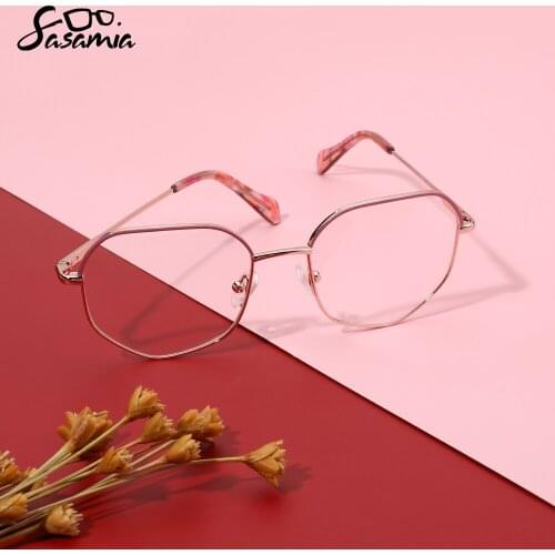SASAMIA Woman Glasses Frame Metal Eyewear Geometric Optical Prescription Glasses with Clear Lens Office Ladies Eyeglasses