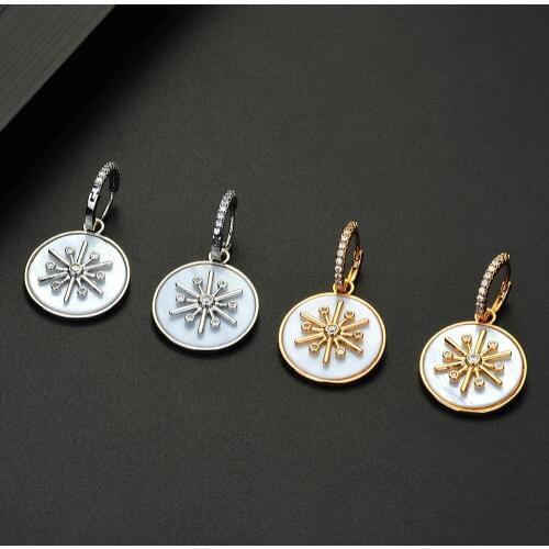 HIBRIDE New Design Round Shape Dangle Earring for Women Full Mirco Pave Cubic Zirconia Engagement Party Drop Earring E-579