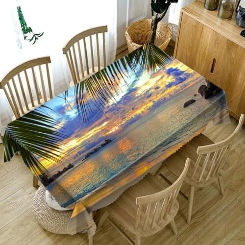 3D Seascape Pattern Tablecloth Sunset of the Sea Washable Cloth Thicken Cotton Rectangular and Round Table Cloth