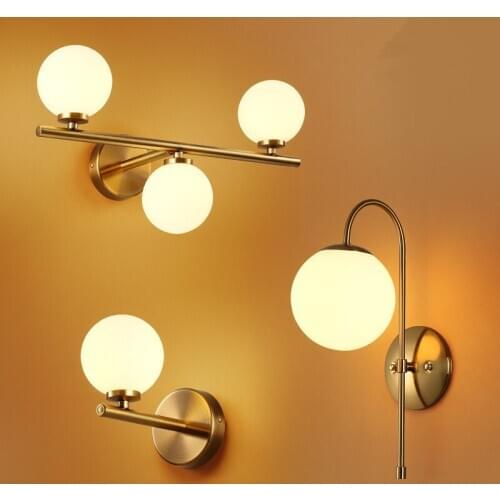 Modern Nordic Glass Meta Black/gold Ball Retro Vintage Wall Lamp E27 Loft For Cafe Bedroom Foyer hanglamp