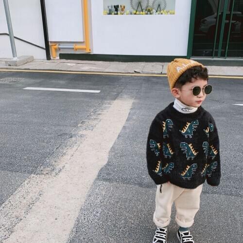 2 3 4 5 6 Years Toddler Boys Sweaters Autumn Winter High Quality Cartoon Dinosa Knitted Sweaters for Boys Kids Clothing Pullover