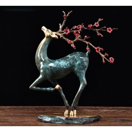 Pure Copper Sika Deer Ornaments Feng Shui Porch Ornaments Office Decorations Crafts Gifts Light Luxury