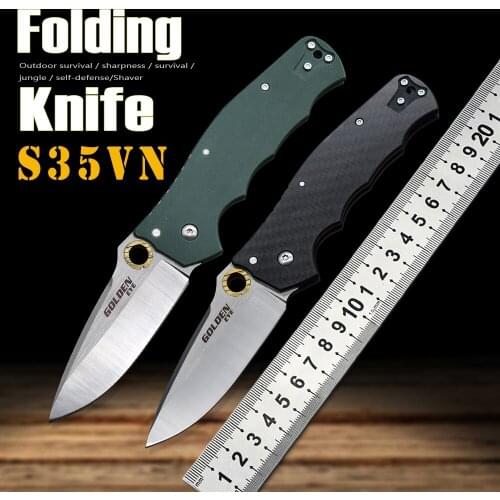 62QCFB Outdoor Folding Knife S35VN Carbon Fiber Handle Knife EDC Fishing Camp Jungle Combat Knife Foldable Pocket Knife