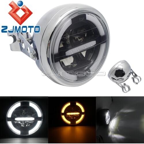 Universal For Bobber Cafe Racer Chopper LED Round Retro Motorcycle Hi/Lo Beam DRL Headlamp For Harley Honda Triumph w/ Bracket