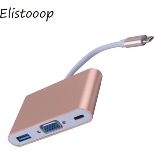 2018 USB 3.1 Type C to VGA 3 in 1 Hub USB-C Female Charger Adapter for Macbook 12 Inch Laptop Google New Chromebook Pixel