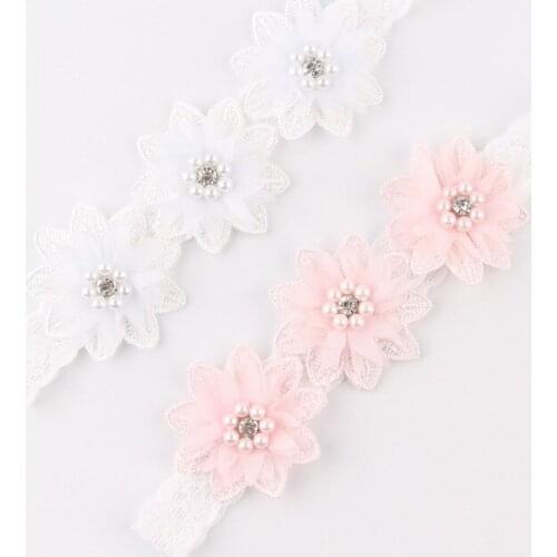 High-grade Baby Hair Ribbon Girl Flower Pearl Diamond Water Soluble Spandex Lace Head Lead the act Role Babys Hairband