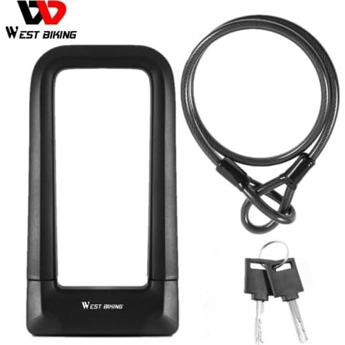 WEST BIKING Anti-Theft Bicycle U Lock Steel Cable With Holder Keys Combination Safety MTB Motorcycle Scooter Bike Accessories