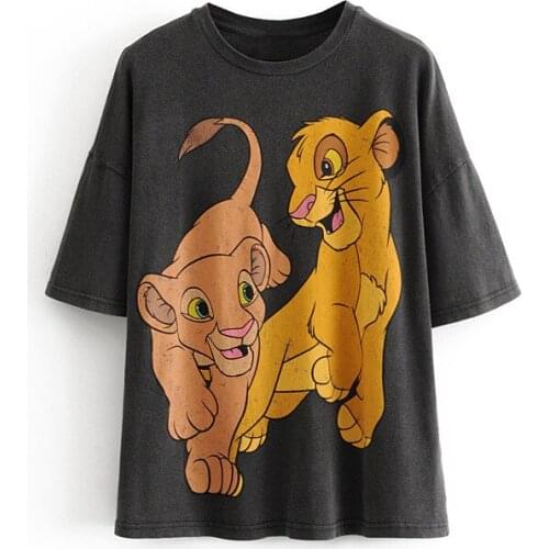 Womens T-shirt 2020 Summer Fashion Cartoon Lion King Print T-shirts With Round Collar