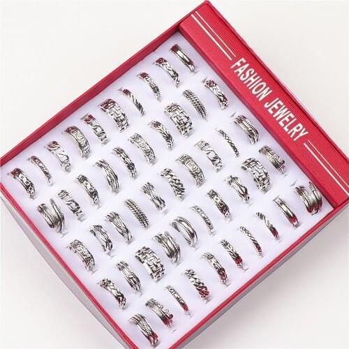 Womens Fashion 50pcs/Set Vintage Flower Chain Mix Style Jewelry Rings For Women Party Gift With Box