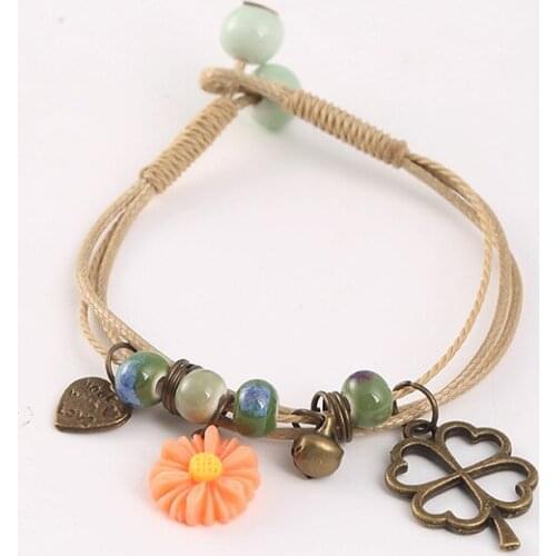 Retro Womens Bracelet Girls Fashion Natural Style Braided Rope Bracelet child Jewelry Ethnic Landscape Dezhen Ceramic Beads