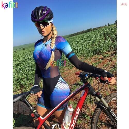 Kafitt Women Cycling Jumpsuit Set Cyclist Clothing Female Monkey Long Sleeve Breathable In Summer Flexible Lycra GEL Pad Shorts