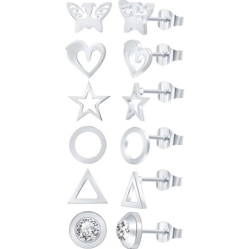 12Pcs/Set Cubic Zirconia Earrings 2021 Fashion Charm Simple Crystal Bridal Wedding Stainless Steel Stud Earrings for Women