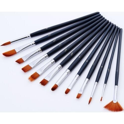 12Pcs Paint Oil brush Set Multiple pens Nylon Hair Painting Brush Short Rod Oil Acrylic Brush Watercolor Pen Art Supplies