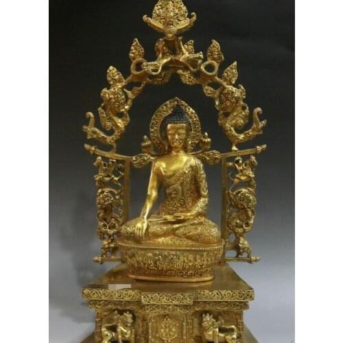 17" Tibet Bronze Gilt Shakyamuni Sakyamuni Amitabha Tathagata Buddha Statue